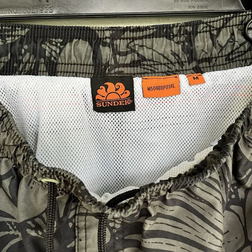 Sundek Taffeta Swim Trunks Size M |Fit S Floral Camo Rainbow Back Stripe Pockets